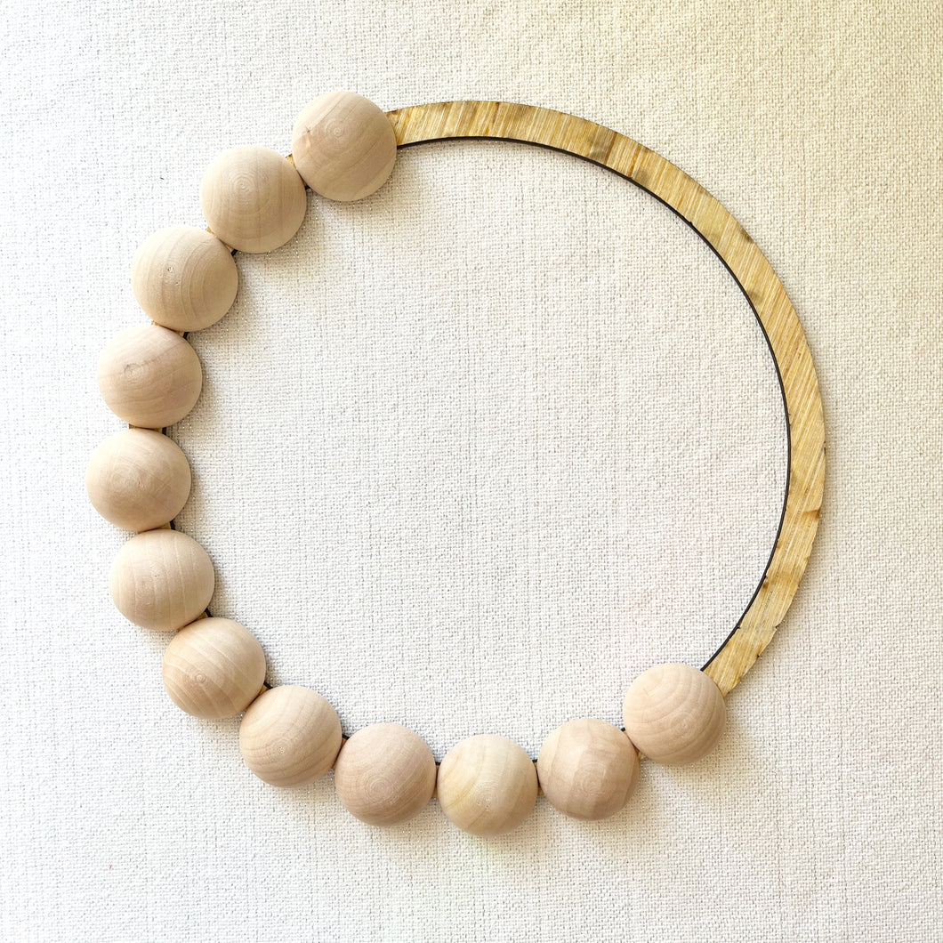 Wood Beaded Wreath Base | 12 inches with 1.5 inch split wood beads