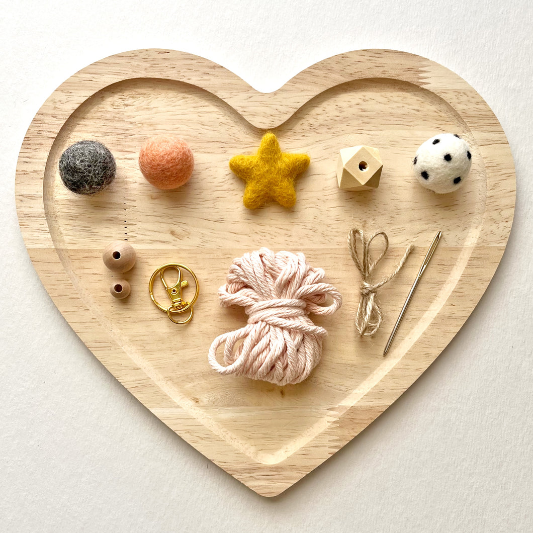 Felt Ball and Wood Bead Keychain Craft Kit With Wool Felted Gold Star | DIY Essential Oil Diffuser