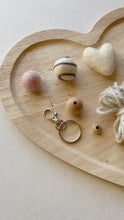 Load and play video in Gallery viewer, Felt Ball and Wood Bead Keychain Craft Kit With White Wool Felted Heart | DIY Essential Oil Diffuser
