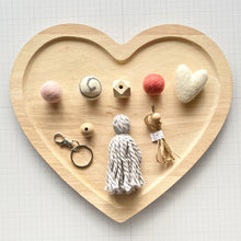 Load image into Gallery viewer, Felt Ball and Wood Bead Keychain Craft Kit With White Wool Felted Heart | DIY Essential Oil Diffuser
