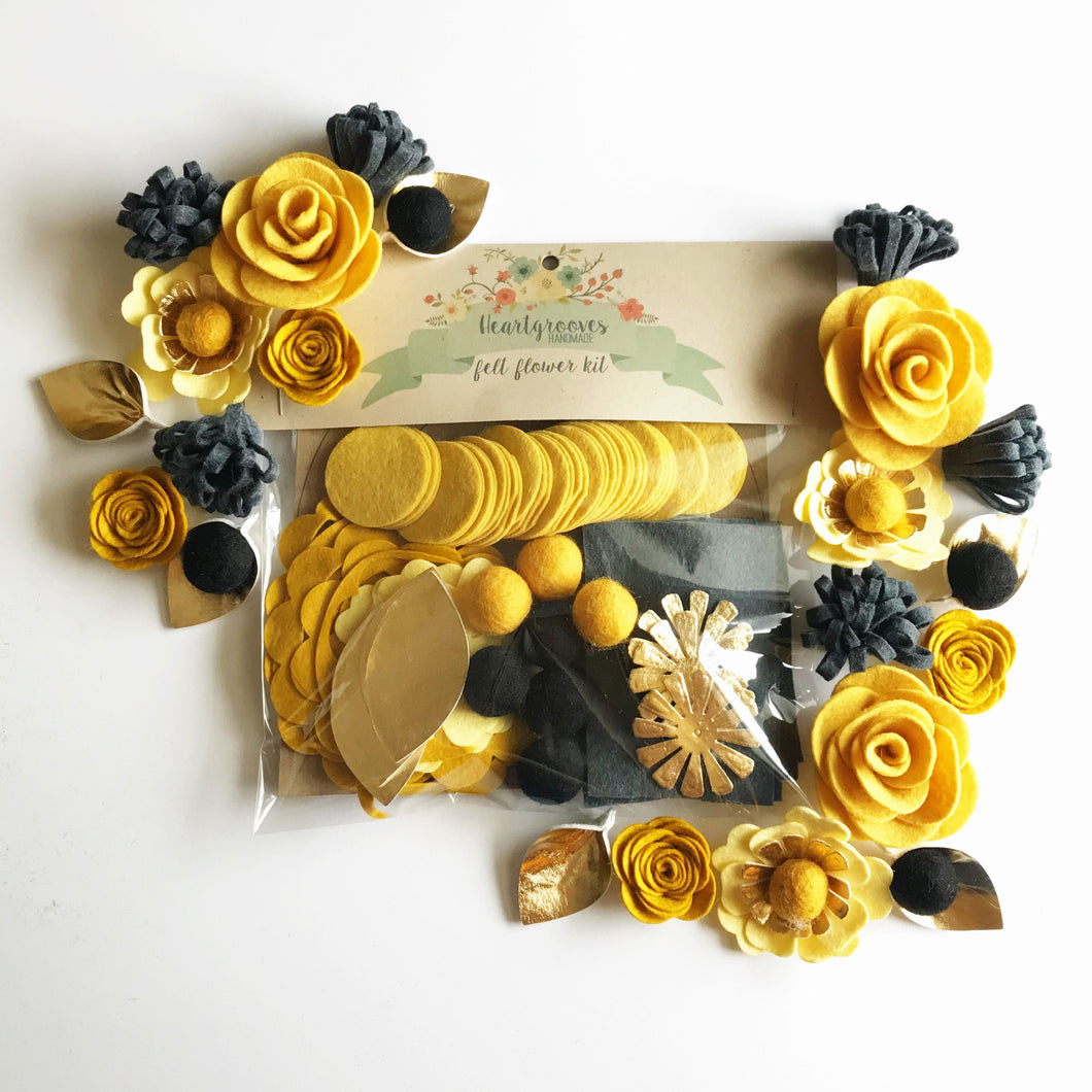 Felt Flower Wreath Craft Kit | Black and Gold